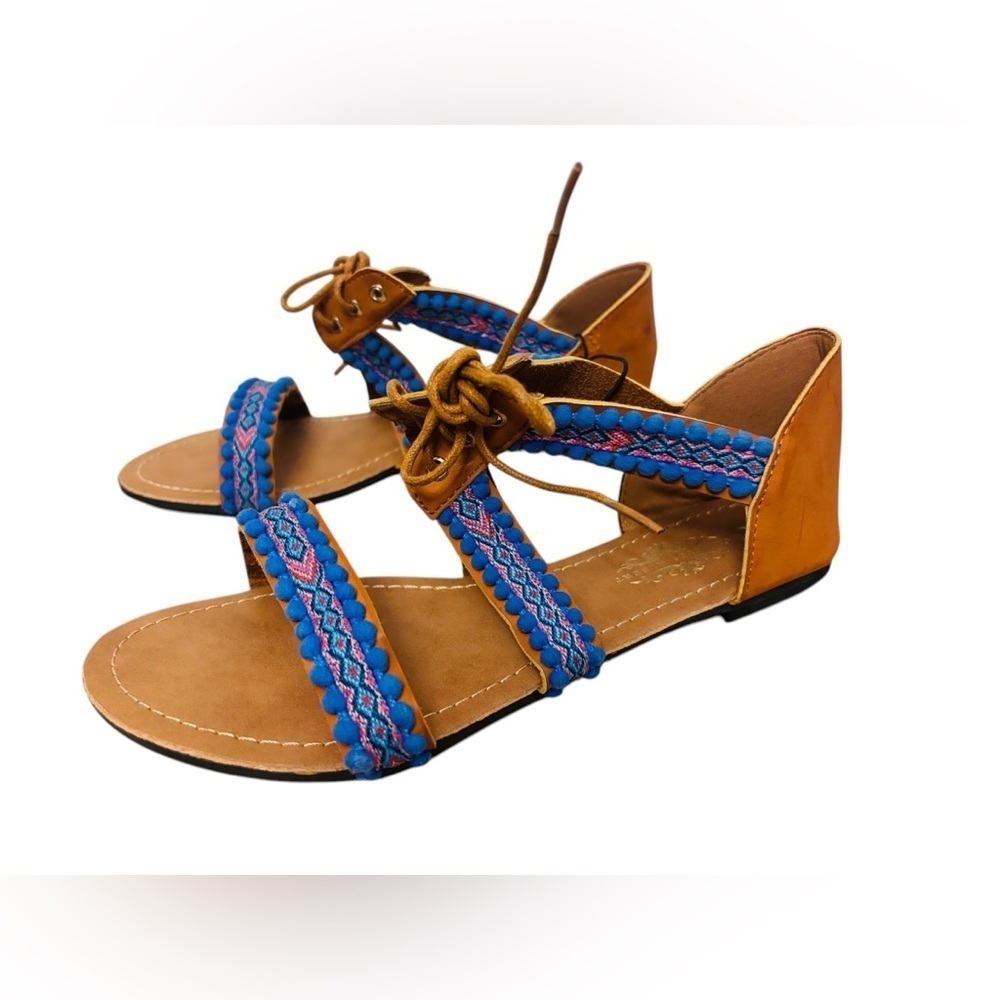 Charles Albert Blue Pink front lace Sandals Size 9